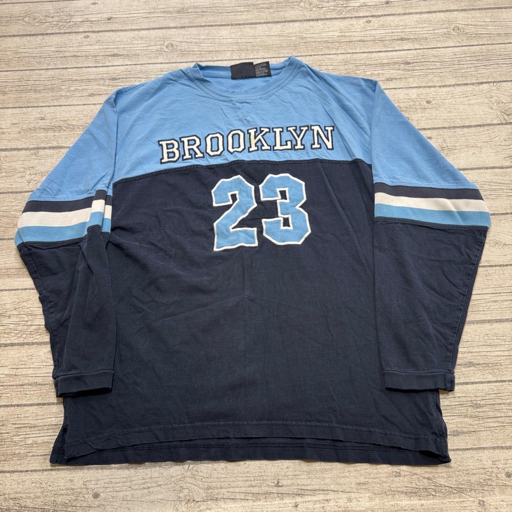 Brooklyn Shirt Mens 2XL Blue Navy Colorblock Long Sleeve Athletic Cotton Varsity